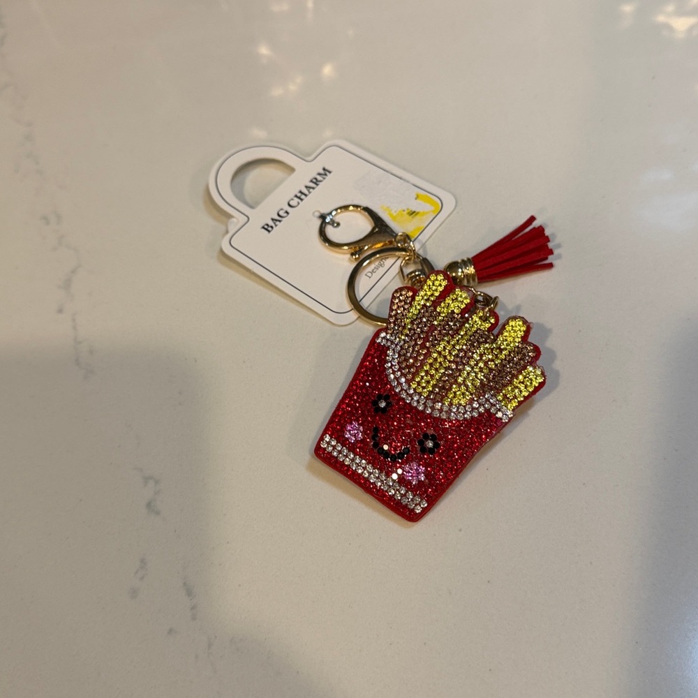Red and Yellow French Fry Bag Charm. Sequins